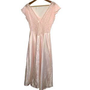 Cinema Etoile Nightgown S Pink Long Satin Lace Top Drop Waist Sexy Shimmer READ